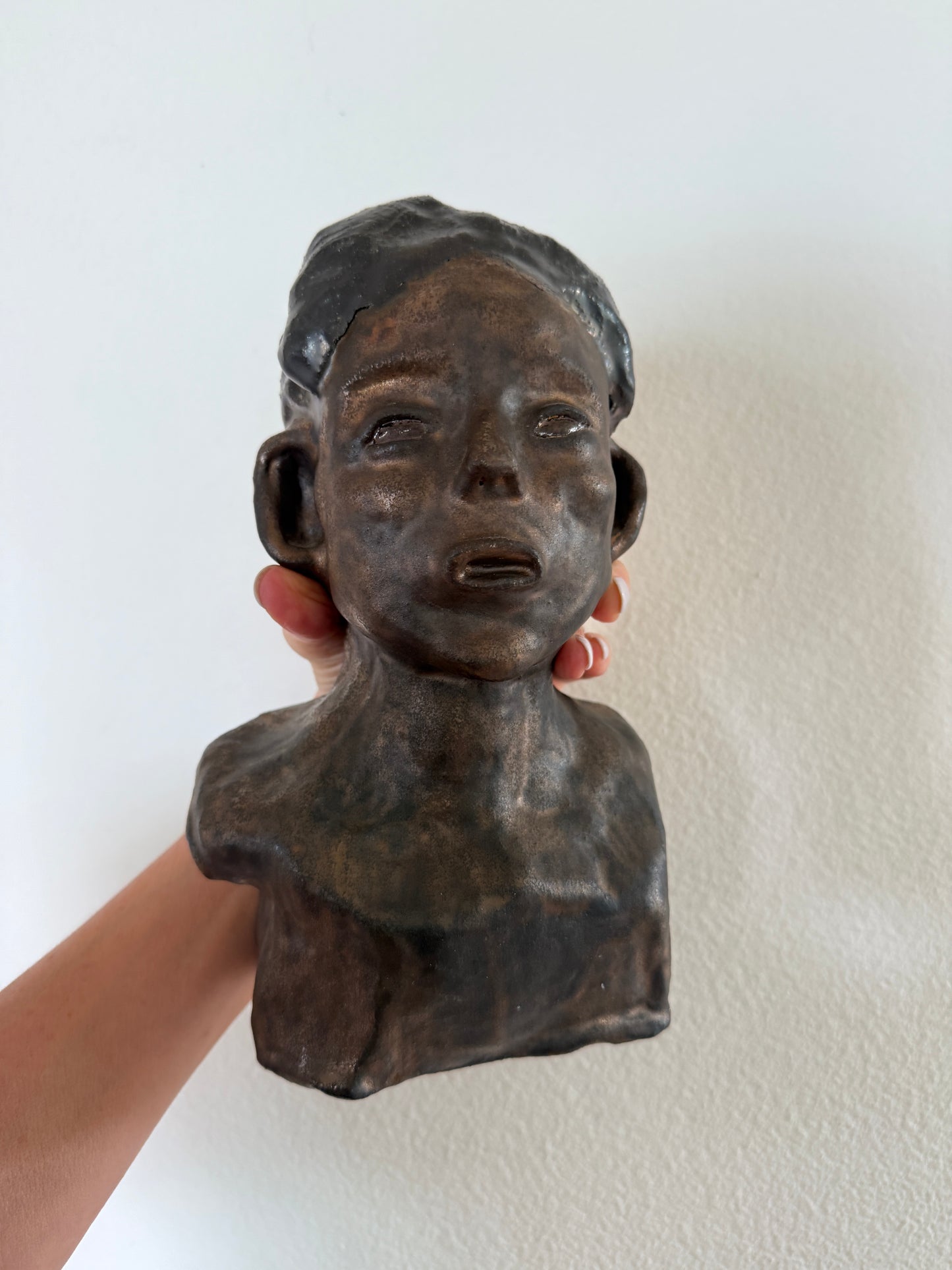 Hand Sculpted Clay Stamped Bust Bronze Finish