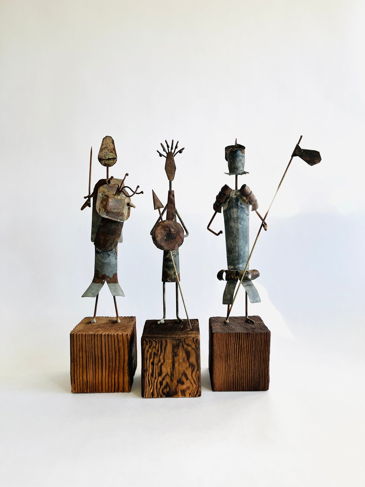 Reserved - Handmade Metal Warrior Statues Trio